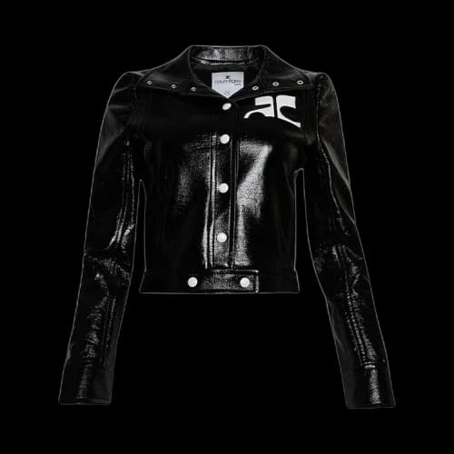 Courrèges Logo Print Faux Leather Cropped Jacket 'Pale Pink'