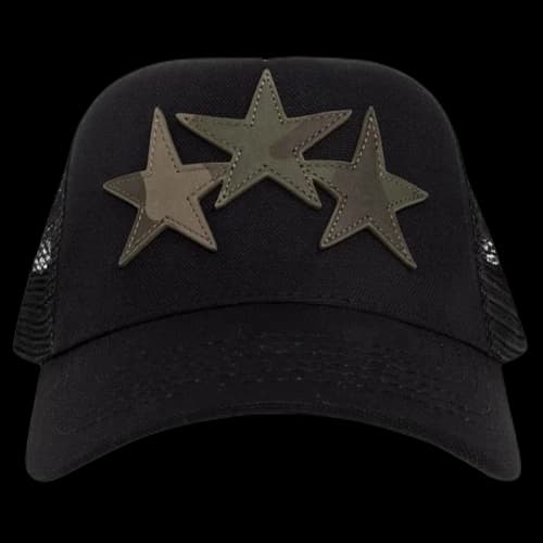 AMIRI Three Camo Star Trucker Hat Black