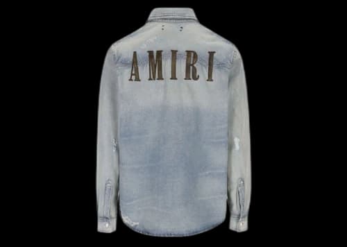 AMIRI Buttoned Distressed Denim Shirt Light Indigo