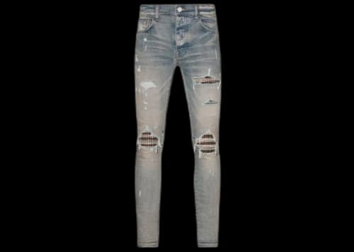 AMIRI Neon Plaid Skinny Jeans Indigo Blue