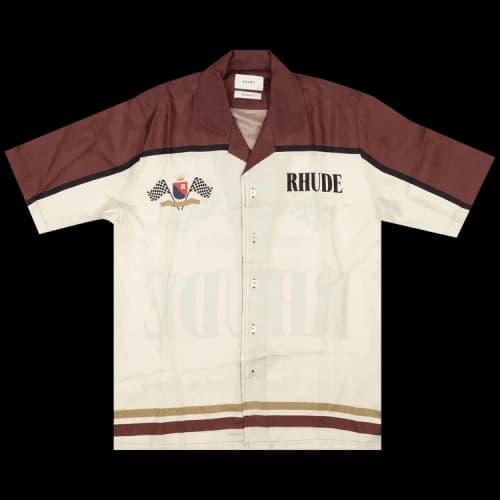 Rhude Racing Team Button-Down Shirt 'White/Maroon'