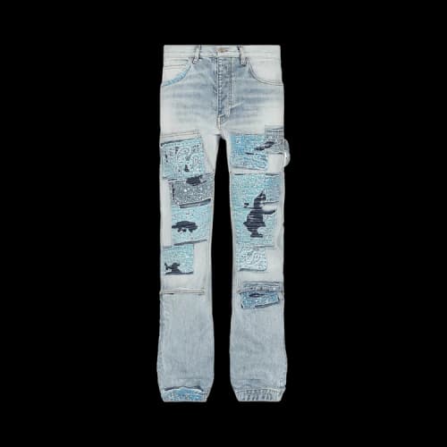 AMIRI Patchwork Bandana Carpenter Straight Jeans Denim Blue