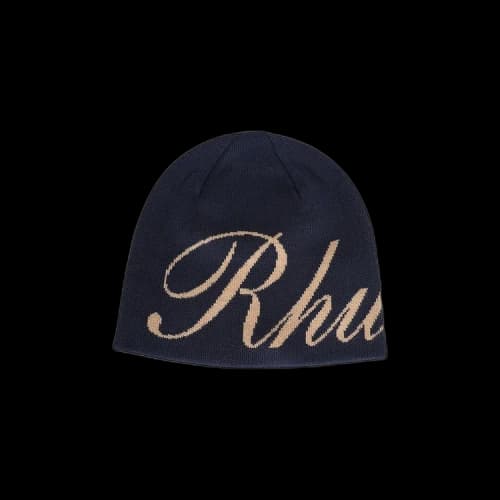 Rhude Script Knitted Beanie 'Navy/Tan'