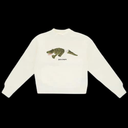 Palm Angels Kids Crocodile Crewneck 'White/Green'