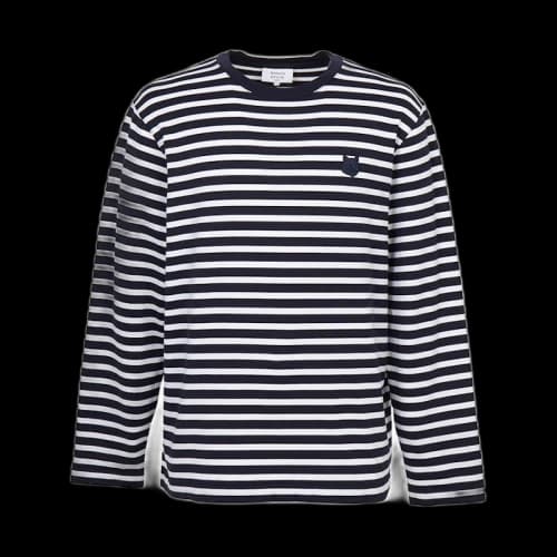Maison Kitsune Fox Head Striped Long Sleeve T-shirt Navy