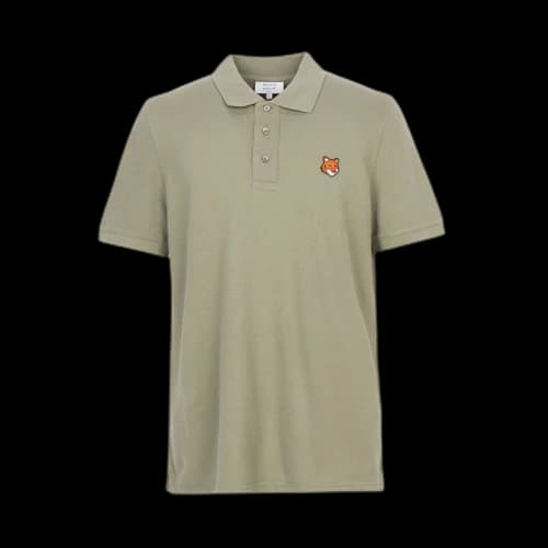 Maison Kitsune Fox Head Collar Short Sleeve T-shirt Khaki
