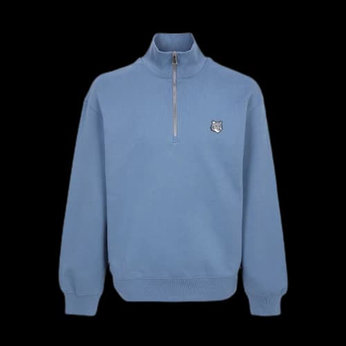 Maison Kitsune Fox Head Half Zip Up Sweatshirt Blue