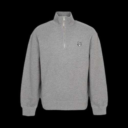 Maison Kitsune Fox Head Half Zip Up Sweatshirt Gray