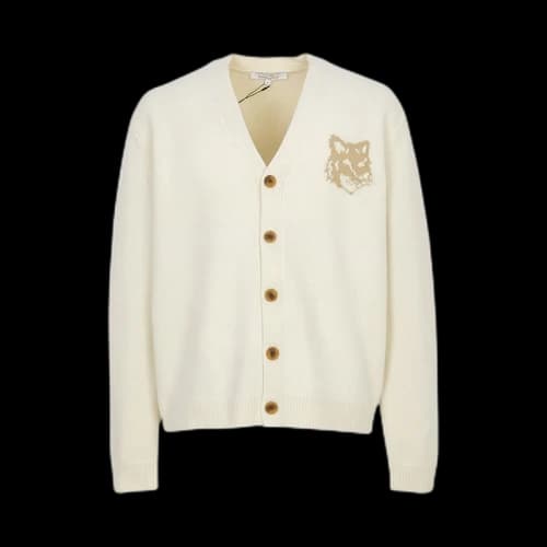 Maison Kitsune Fox Head Intarsia Cardigan Ivory