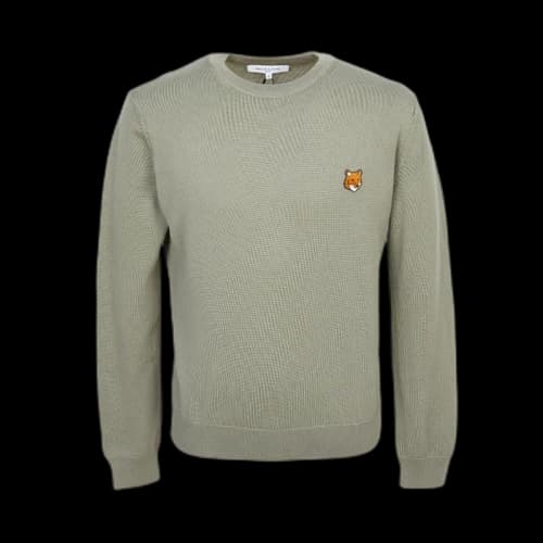 Maison Kitsune Fox Head Knit Sweater Khaki