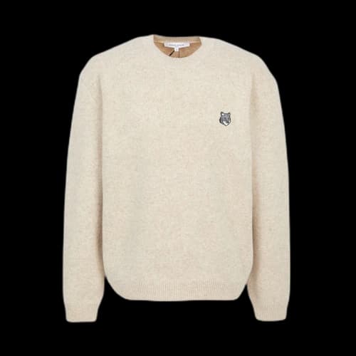 Maison Kitsune Fox Head Knit Sweater Beige
