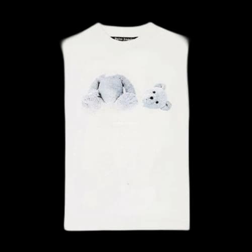 PALM ANGELS Teddy Bear Pattern Printing Round Neck Short Sleeve White
