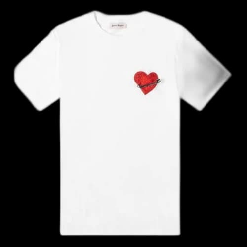 PALM ANGELS Pin My Heart Tee Chest Love logo Short Sleeve White