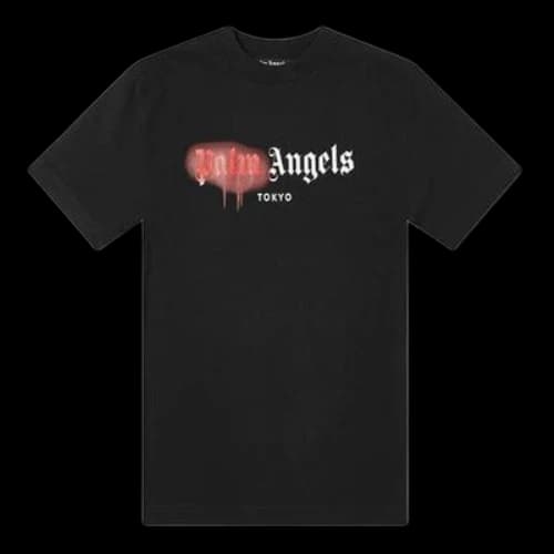 PALM ANGELS Tokyo Sprayed Logo Tee Red logo Short Sleeve Black