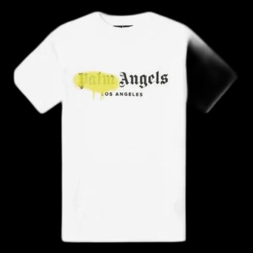PALM ANGELS Yellow Graffiti Logo Short Sleeve White