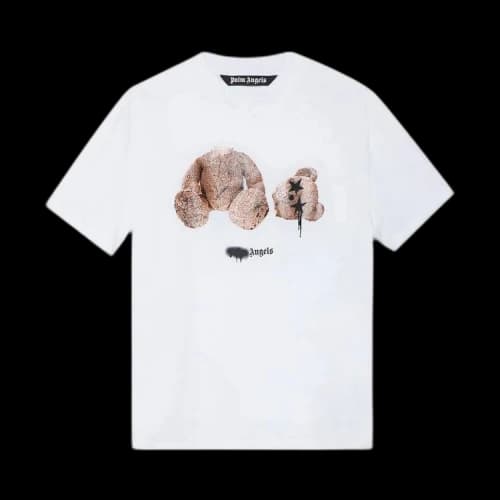 Palm Angels Bear Print Sprayed Logo T-shirt White/Brown