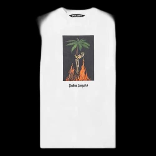 PALM ANGELS Burning Skeleton Tee Flame Printing Short Sleeve White