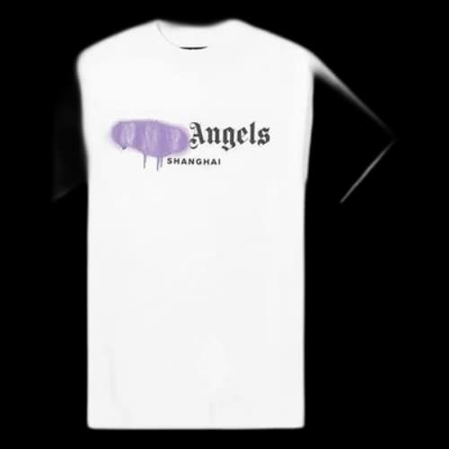 PALM ANGELS Purple Graffiti Logo Short Sleeve White
