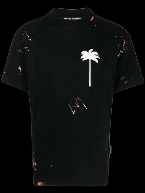 Palm Angels Paint Splatter Logo-Print T-shirt Black