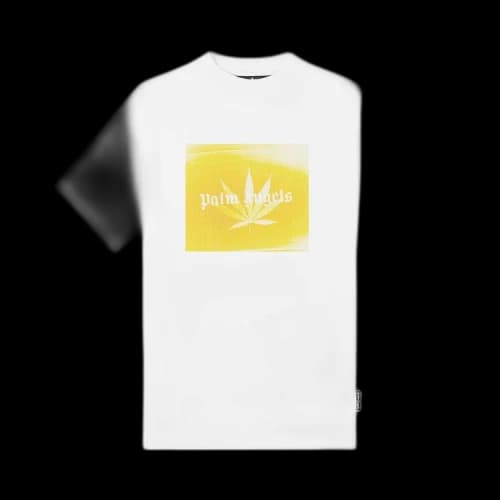 Palm Angels Leaf Print Logo T-Shirt White/Yellow