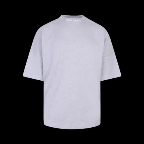 Palm Angels Mock Neck Logo T-Shirt Grey/White