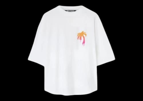 Palm Angels Sprayed Palm Logo Over T-Shirt White/Fuchsia