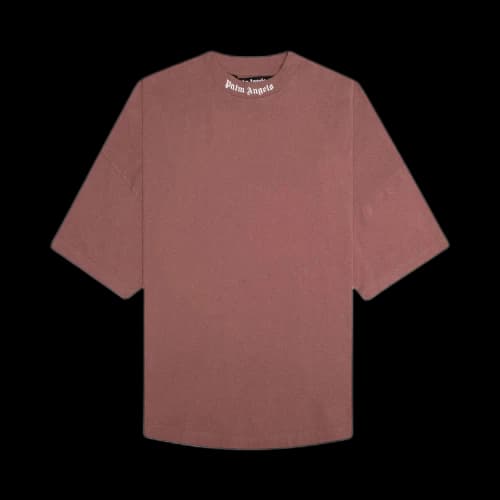 Palm Angels Mock Neck Logo T-Shirt Tan/White