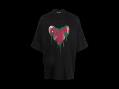 Palm Angels Spray Heart Loose T-shirt Black/Fuchsia