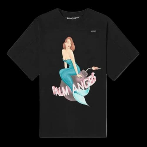 PALM ANGELS Mermaid Logo Printing Short Sleeve Black