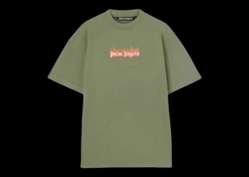 Palm Angels Burning Logo Classic T-Shirt Military/White