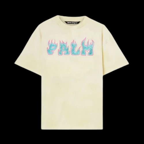 Palm Angels Logo Flames Vint Tee White/Purple