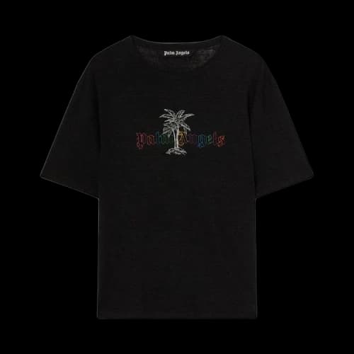 Palm Angels Linen Collar Tee 'Black/White'