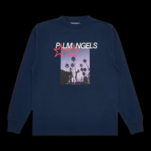 Palm Angels Stars And Palms Long-Sleeve Tee 'Navy/White'