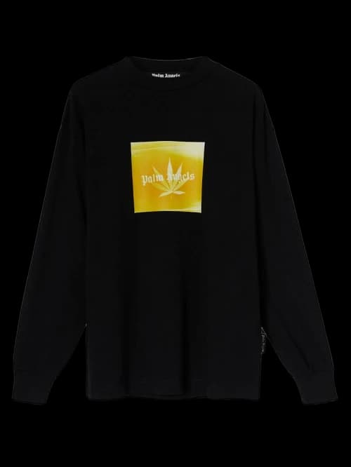 Palm Angels Leaf Print Logo Longsleeve T-Shirt Black/Yellow