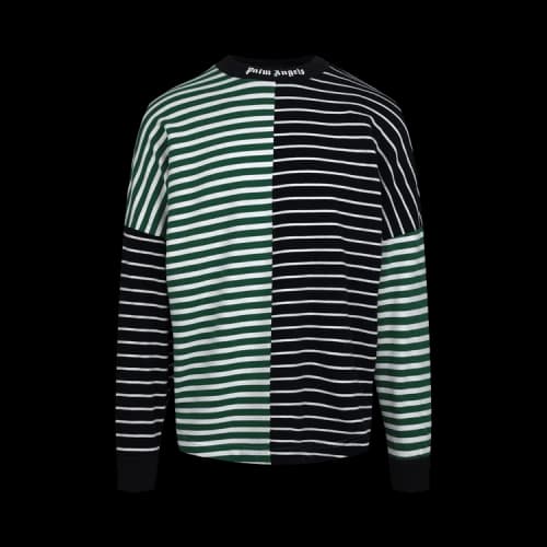 Palm Angels Mix Stripes Logo Over Long-Sleeve Tee 'Blue/Green'