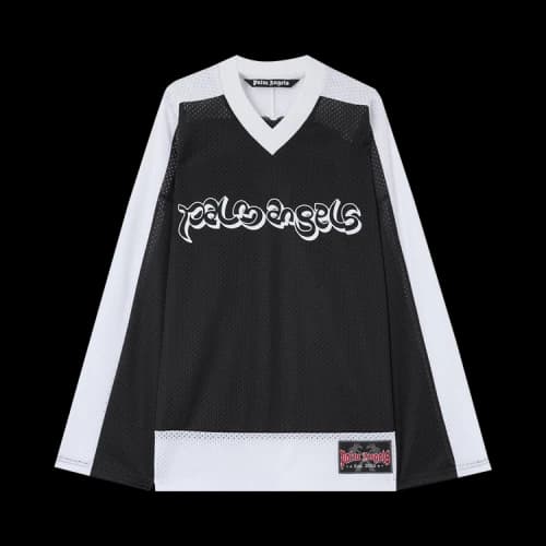 Palm Angels Thai Logo Mesh Loose Long-Sleeve Tee 'Black/White'