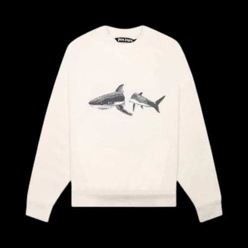 Palm Angels Shark Wool Knit Crewneck Butter/Grey
