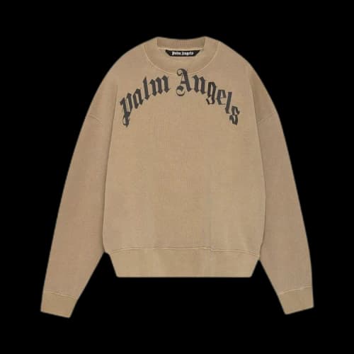 Palm Angels Curved Logo Crewneck Beige/Black