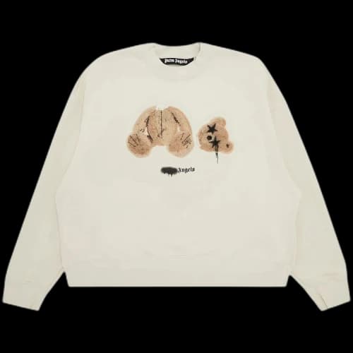 Palm Angels Bear Print Sprayed Logo Sweatshirt Beige