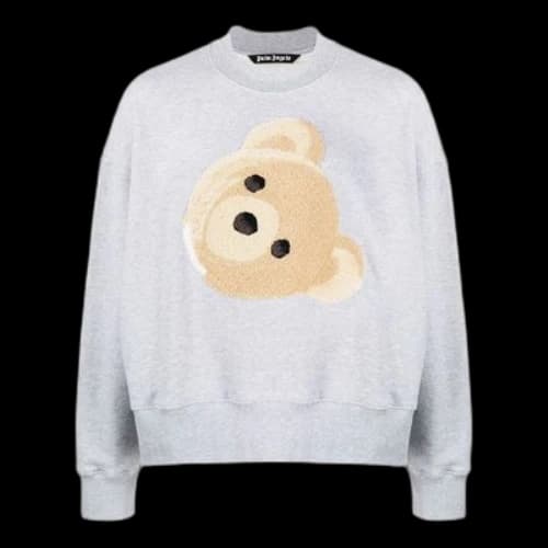 PALM ANGELS Teddy Bear Patch Sweatshirt Printing Long Sleeves Gray