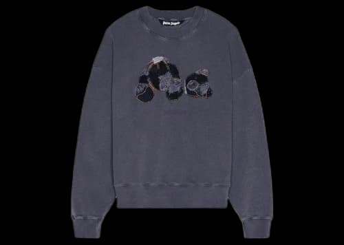 Palm Angels Patchwork Rippled Bear Crewneck Indigo Light