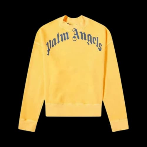 Palm Angels Vintage Wash Curved Logo Crew 'Yellow/Navy'
