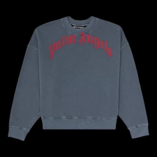Palm Angels Vintage Wash Curved Logo Crewneck Navy