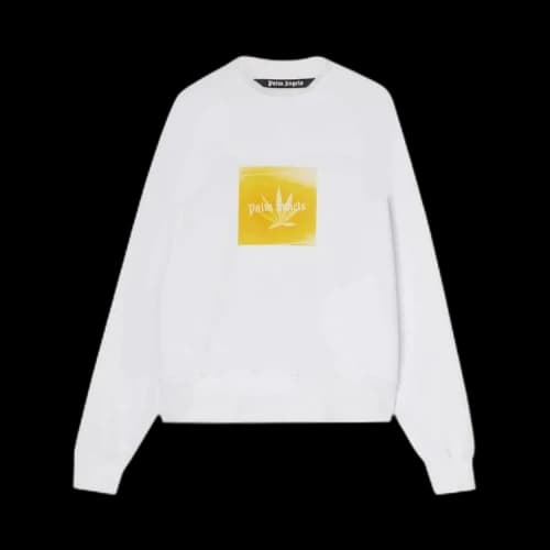 Palm Angels Leaf Print Logo Sweatshirt White/Yellow