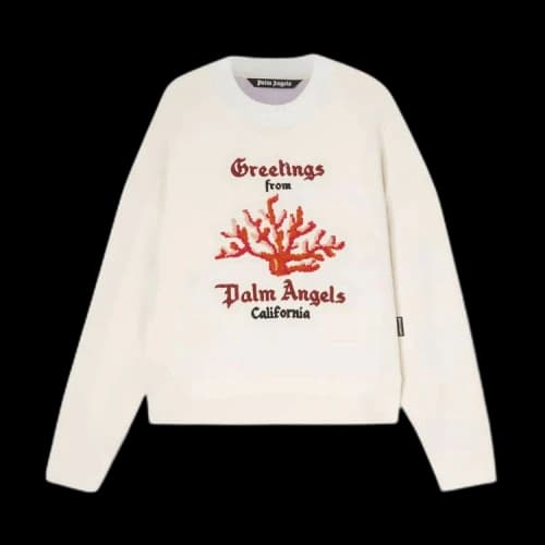 Palm Angels Coral Striped Sweatshirt Off White/Red