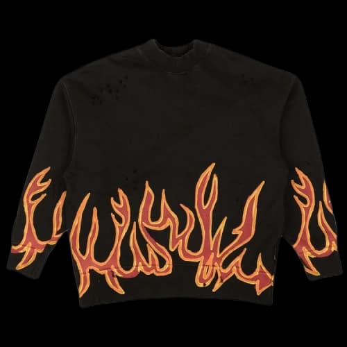 Palm Angels Garment Dye Graffiti Flames Sweatshirt Black/Red