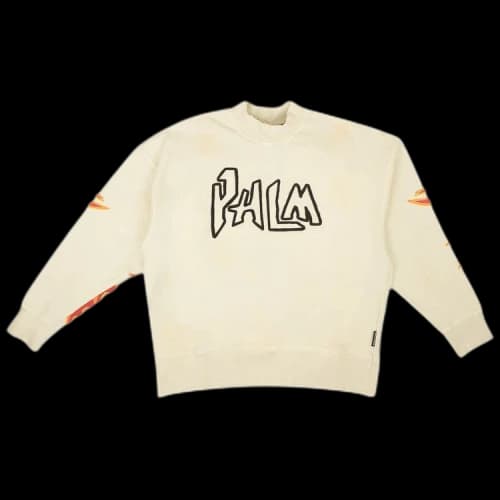 Palm Angels Garment Dye Palm Graffiti Flames Sweatshirt Off White/Black