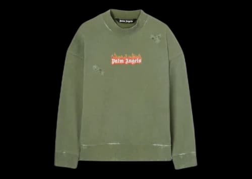 Palm Angels Burning Logo Sweatshirt Military/White
