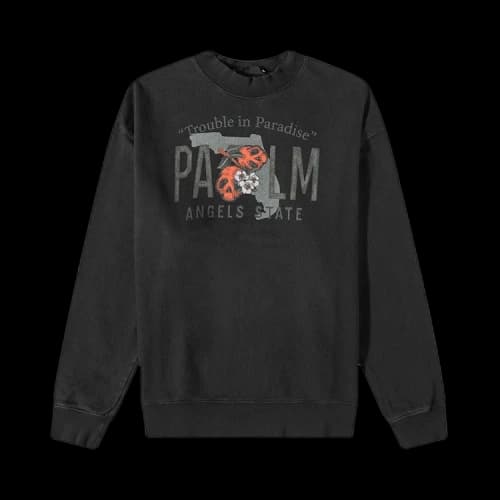 Palm Angels Trouble In Paradise Logo Print Cotton Sweatshirt Black/Green