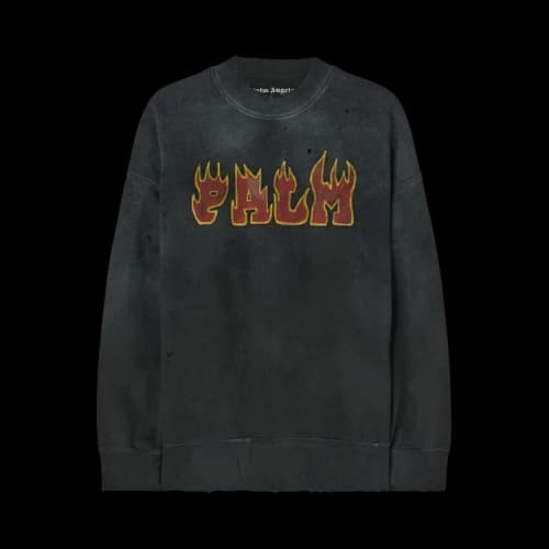 Palm Angels Logo Flames Vintage Crew 'Black/Red'